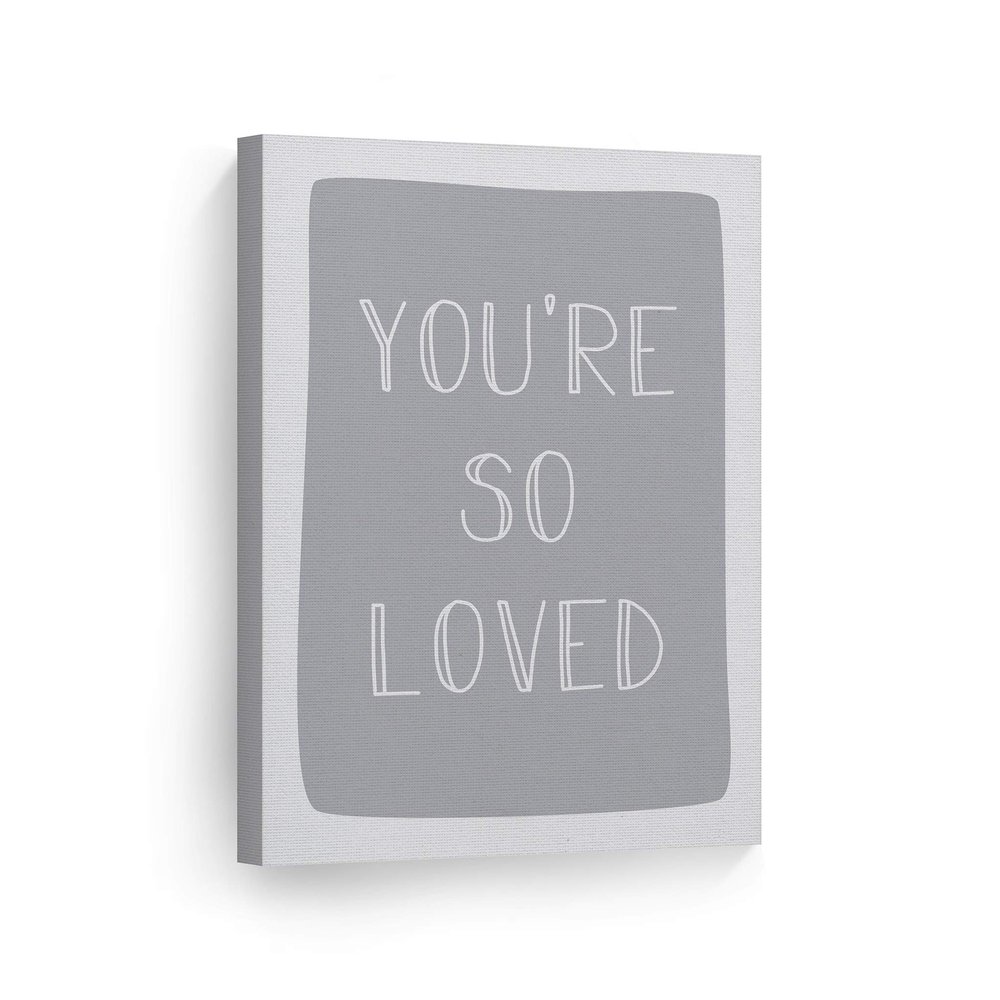 Smile Art Design You're So Loved Lettering Blue Background CANVAS PRINT Kids Room Decor Wall Art Baby Room Decor Kids Room Decor Nursery Decor Ready to Hang Made in the USA 17x11