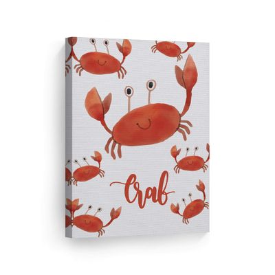 Smile Art Design Cute Crab Undersea Watercolor Painting White Background CANVAS PRINT Kids Room Decor Wall Art Baby Room Decor Kids Room Decor Nursery Decor Ready to Hang Made in the USA 28x19