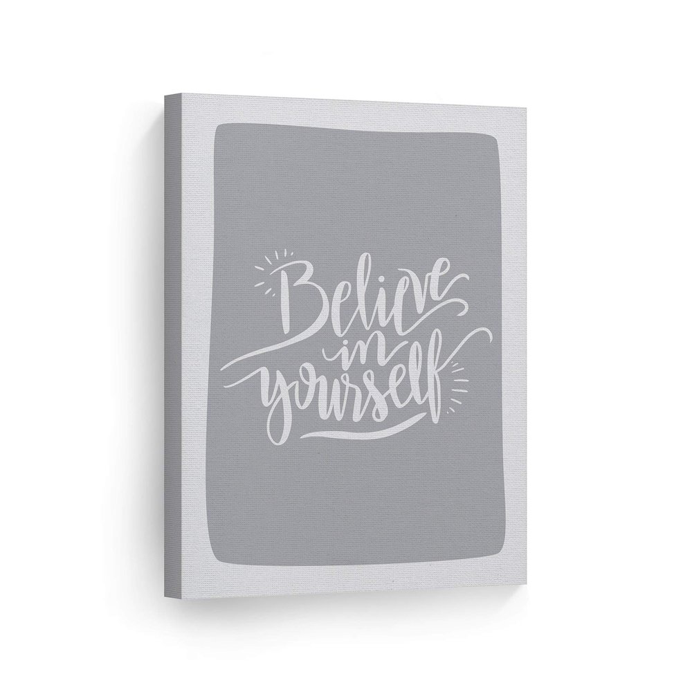 Smile Art Design Believe in Yourself Lettering Blue Background CANVAS PRINT Kids Room Decor Wall Art Baby Room Decor Kids Room Decor Nursery Decor Ready to Hang Made in the USA 12x8