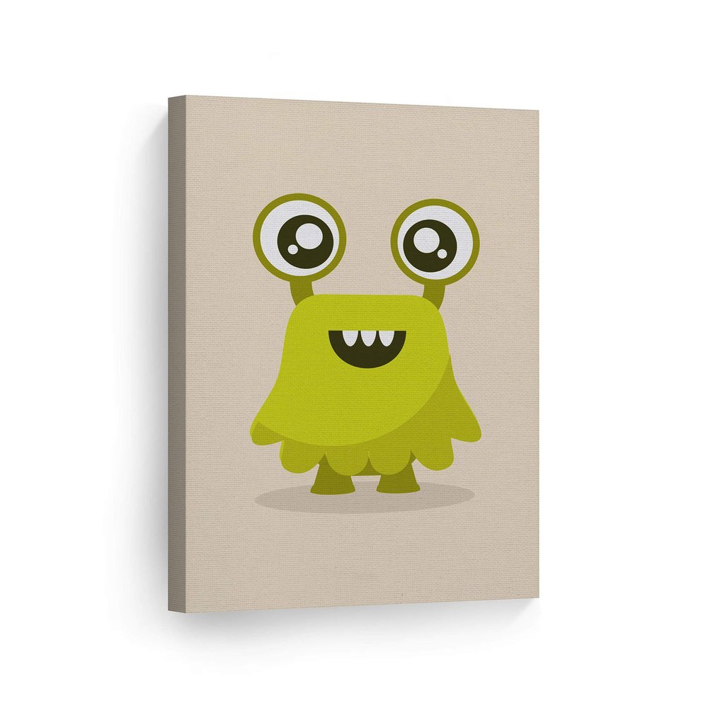 Smile Art Design Lovely Green Monster Cream Background CANVAS PRINT Kids Room Decor Wall Art Baby Room Decor Kids Room Decor Nursery Decor Ready to Hang Made in the USA 40x30