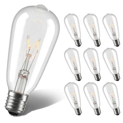 SUNSGNE 10-Pack Edison Light Bulbs, 7-watt E17 Screw Base ST40 Replacement Clear Glass Incandescent Light Bulbs for Outdoor Patio Edison Bulb String Lights, Warm White