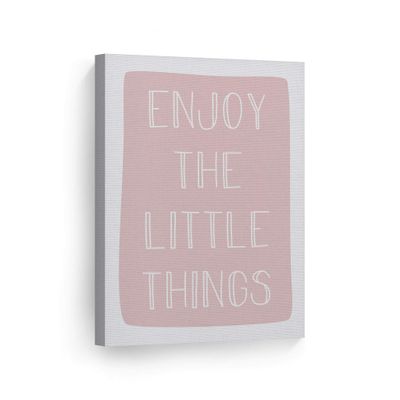 Smile Art Design Enjoy The Little Things Lettering Pink Background CANVAS PRINT Kids Room Decor Wall Art Baby Room Decor Kids Room Decor Nursery Decor Ready to Hang Made in the USA 22x15