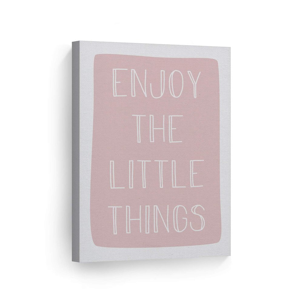 Smile Art Design Enjoy The Little Things Lettering Pink Background CANVAS PRINT Kids Room Decor Wall Art Baby Room Decor Kids Room Decor Nursery Decor Ready to Hang Made in the USA 22x15