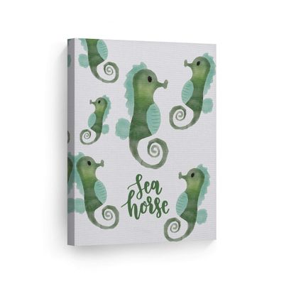 Smile Art Design Cute Sea Horse Undersea Watercolor Painting White Background CANVAS PRINT Kids Room Decor Wall Art Baby Room Decor Kids Room Decor Nursery Decor Ready to Hang Made in the USA 22x15