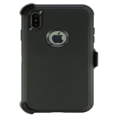WallSkiN Case for iPhone Xs Max (6.5) Heavy Duty Full Body Military Grade Drop Protection Carrying Cover Holder | Holster for Men Belt with Clip Stand Black