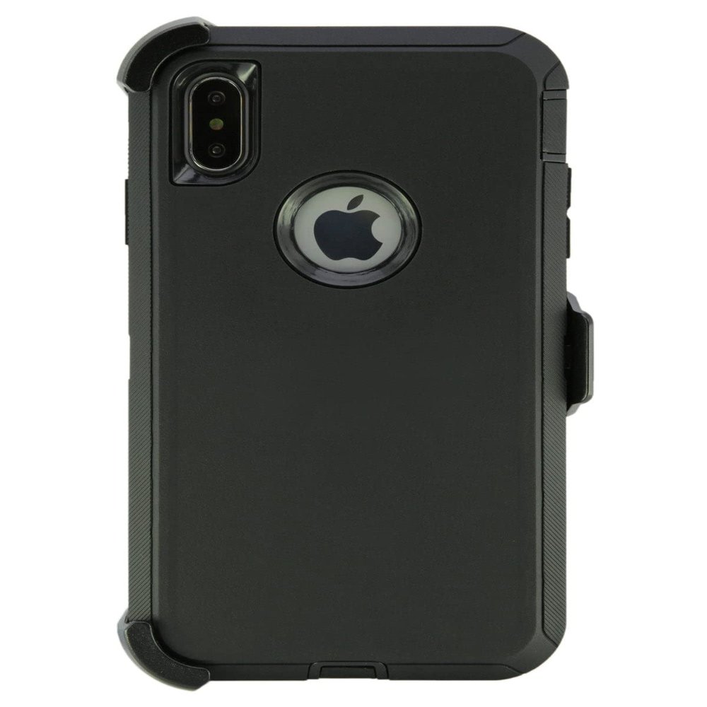 WallSkiN Case for iPhone Xs Max (6.5) Heavy Duty Full Body Military Grade Drop Protection Carrying Cover Holder | Holster for Men Belt with Clip Stand Black