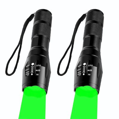 GaiGaiMall 2 Pack Tactical Green Light Flashlight Single Modes Zoomable LED Hunting Light for Night Vision