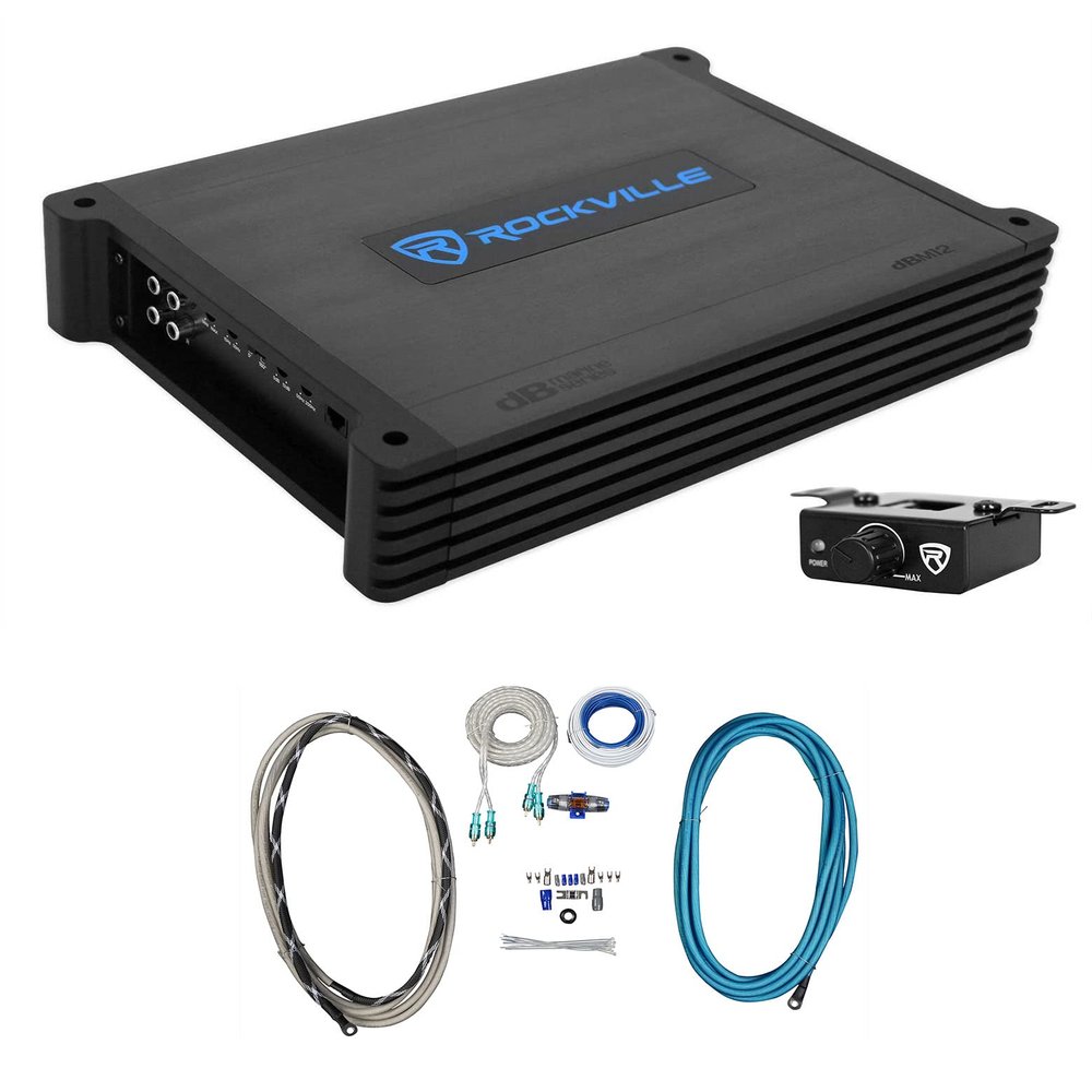 Rockville dBM12 2000W 2-Ohm Marine Boat Mono Amplifier with RMWK4 Amp Kit