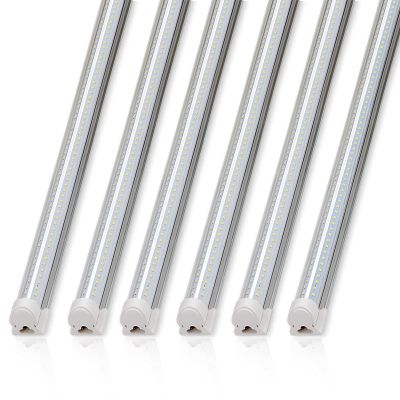 Barrina 8FT LED Shop Lights Fixture, T8 72W 10000lm 5000K, Daylight White, Clear Cover, V Shape,Tube Light, Hight Output, Bulbs for Garage, Warehouse, Plug and Play, 6 Packs