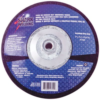 Shark 12760 7-Inch by 0.25-Inch by 5/8-11 Hubbed Koolie Hat Grinding Wheel with Type 28, 10-Pack
