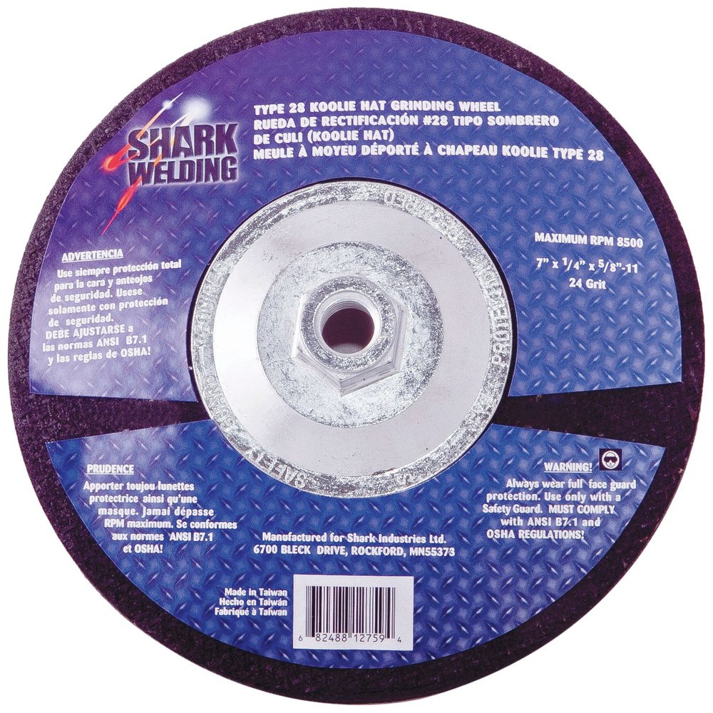 Shark 12760 7-Inch by 0.25-Inch by 5/8-11 Hubbed Koolie Hat Grinding Wheel with Type 28, 10-Pack