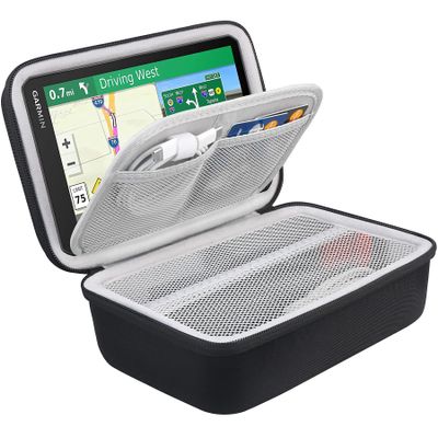 BOVKE Hard GPS Case for 6-7 Inch Garmin DriveSmart 76/65/61, RV 780/dezl OTR700/OTR610, Garmin Catalyst GPS Navigator System, Extra Room for Car Chargers, Friction Mount, USB Cables, Black