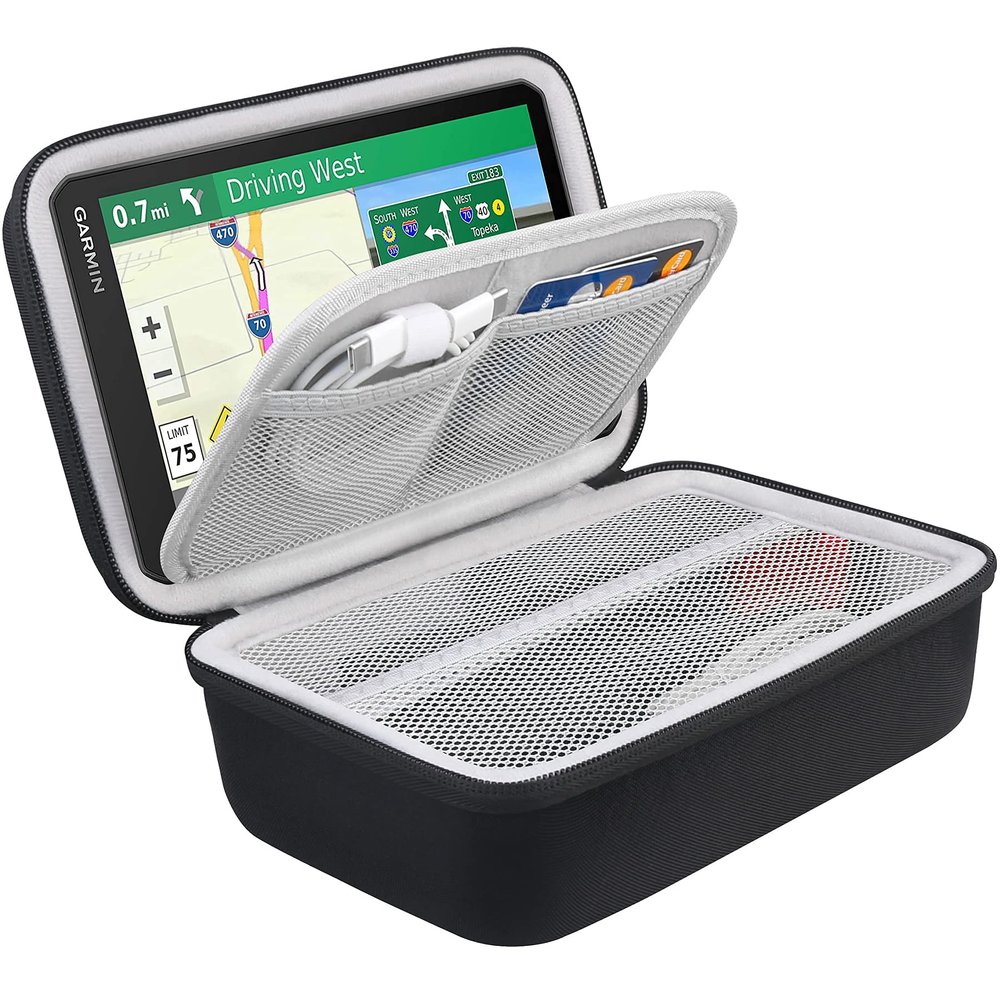 BOVKE Hard GPS Case for 6-7 Inch Garmin DriveSmart 76/65/61, RV 780/dezl OTR700/OTR610, Garmin Catalyst GPS Navigator System, Extra Room for Car Chargers, Friction Mount, USB Cables, Black