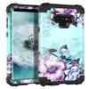 Casetego Compatible with Galaxy Note 9 Case,Floral Three Layer Heavy Duty Sturdy Shockproof Full Body Protective Case for Samsung Galaxy Note 9,Blue Flower view 1