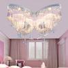 LITFAD Modern Art Deco Ceiling Light 23.62" Wide Butterfly Shaped Crystal Raindrop Discoloration Pendant Light LED Flush Mount Fixture for Girls Room,Kids Bedroom,Study Room view 1