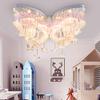 LITFAD Modern Art Deco Ceiling Light 23.62" Wide Butterfly Shaped Crystal Raindrop Discoloration Pendant Light LED Flush Mount Fixture for Girls Room,Kids Bedroom,Study Room view 3