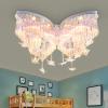 LITFAD Modern Art Deco Ceiling Light 23.62" Wide Butterfly Shaped Crystal Raindrop Discoloration Pendant Light LED Flush Mount Fixture for Girls Room,Kids Bedroom,Study Room view 4