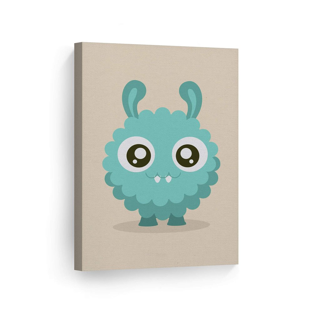 Smile Art Design Lovely Blue Monster Cream Background CANVAS PRINT Kids Room Decor Wall Art Baby Room Decor Kids Room Decor Nursery Decor Ready to Hang Made in the USA 28x19