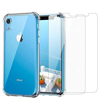 Cavie Brands iPhone XR Clear Case with Screen Protector | 2 in 1 Bundle | Two 9H Hardness Tempered Glass Protectors | Stay-Clear Technology | Slim Fit | Wireless Charging Compatible