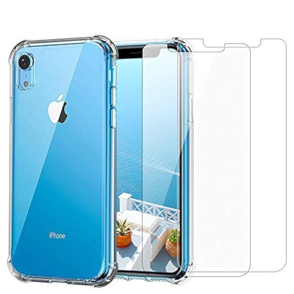 Cavie Brands iPhone XR Clear Case with Screen Protector | 2 in 1 Bundle | Two 9H Hardness Tempered Glass Protectors | Stay-Clear Technology | Slim Fit | Wireless Charging Compatible