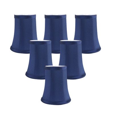 Meriville Set of 6 Blue Faux Silk Chandelier Lamp Shades  Softback Bell Shape, Clip-On Fitter for Candelabra Bulbs, 3.5" x 5" x 4.75"