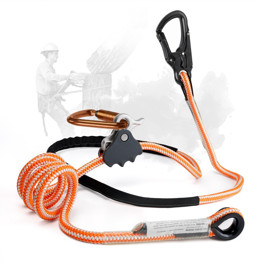 ProClimb Arborist Lanyard by Pelican Rope 1/2 in x 12 ft Polyester, Aluminum Snap Hook, Adjustable, High Visibility, ANSI/OSHA Certified for Work Positioning, Made in the USA