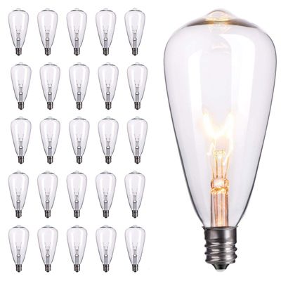 25-Pack Edison Replacement Light Bulbs,7-Watt E12 Candelabra Base ST40 Replacement Clear Glass Light Bulbs for Outdoor Patio ST40 String Lights, Warm White