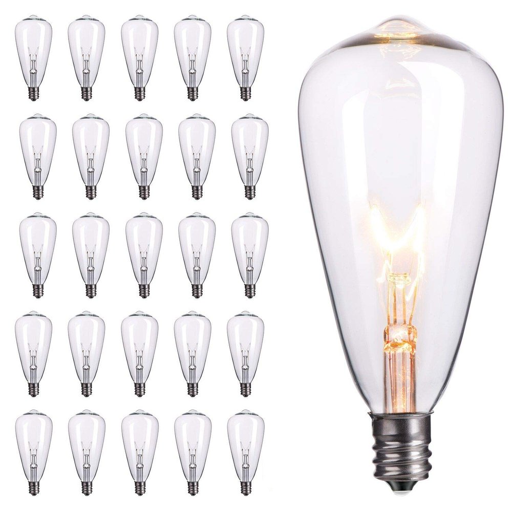 25-Pack Edison Replacement Light Bulbs,7-Watt E12 Candelabra Base ST40 Replacement Clear Glass Light Bulbs for Outdoor Patio ST40 String Lights, Warm White