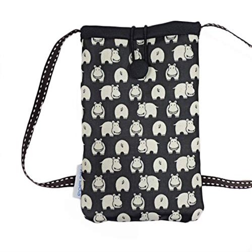 Tainada Small Crossbody Phone Shoulder Purse Bag Zipper Pouch (Hippo Black)