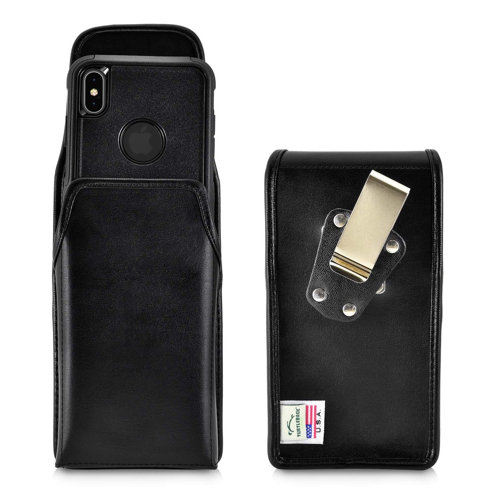 Turtleback Belt Case Designed for iPhone 11 Pro Max (2019) / XS Max (2018) Fits with OB Commuter, Vertical Holster Black Leather Pouch with Heavy Duty Rotating Belt Clip,