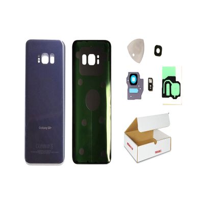 (md0410) Replacement Kit Compatible with Galaxy S8 Plus Model G955 Orchid Grey Back Glass with Gray Rear Camera Flash Lens Cover and Opening Tool