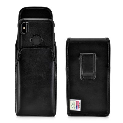 Turtleback Holster Designed for iPhone 11 Pro Max (2019) / XS Max (2018) Fits with OB Commuter, Vertical Belt Case Black Leather Pouch with Executive Belt Clip,
