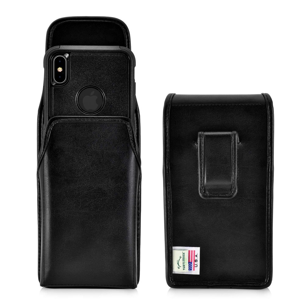 Turtleback Holster Designed for iPhone 11 Pro Max (2019) / XS Max (2018) Fits with OB Commuter, Vertical Belt Case Black Leather Pouch with Executive Belt Clip,