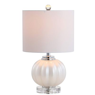 JONATHAN Y Pearl Glass Bedside Table Lamp Ribbed 17.5", White/Chrome