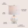JONATHAN Y Pearl Glass Bedside Table Lamp Ribbed 17.5", White/Chrome view 4