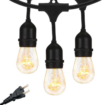 Brightech Ambience Pro Incandescent Outdoor String Lights - Commercial Grade Waterproof Patio Lights with 48 Ft Dimmable Edison Bulbs, Porch String Lights for Patio, Backyard - 15 Bulbs 11W