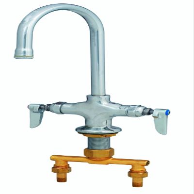 T&S Brass B-0300-CR Double Pantry Faucet, Single Hole Base, 4-Inch Spreader, Rigid Gooseneck, Stream Regulator