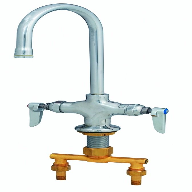 T&S Brass B-0300-CR Double Pantry Faucet, Single Hole Base, 4-Inch Spreader, Rigid Gooseneck, Stream Regulator