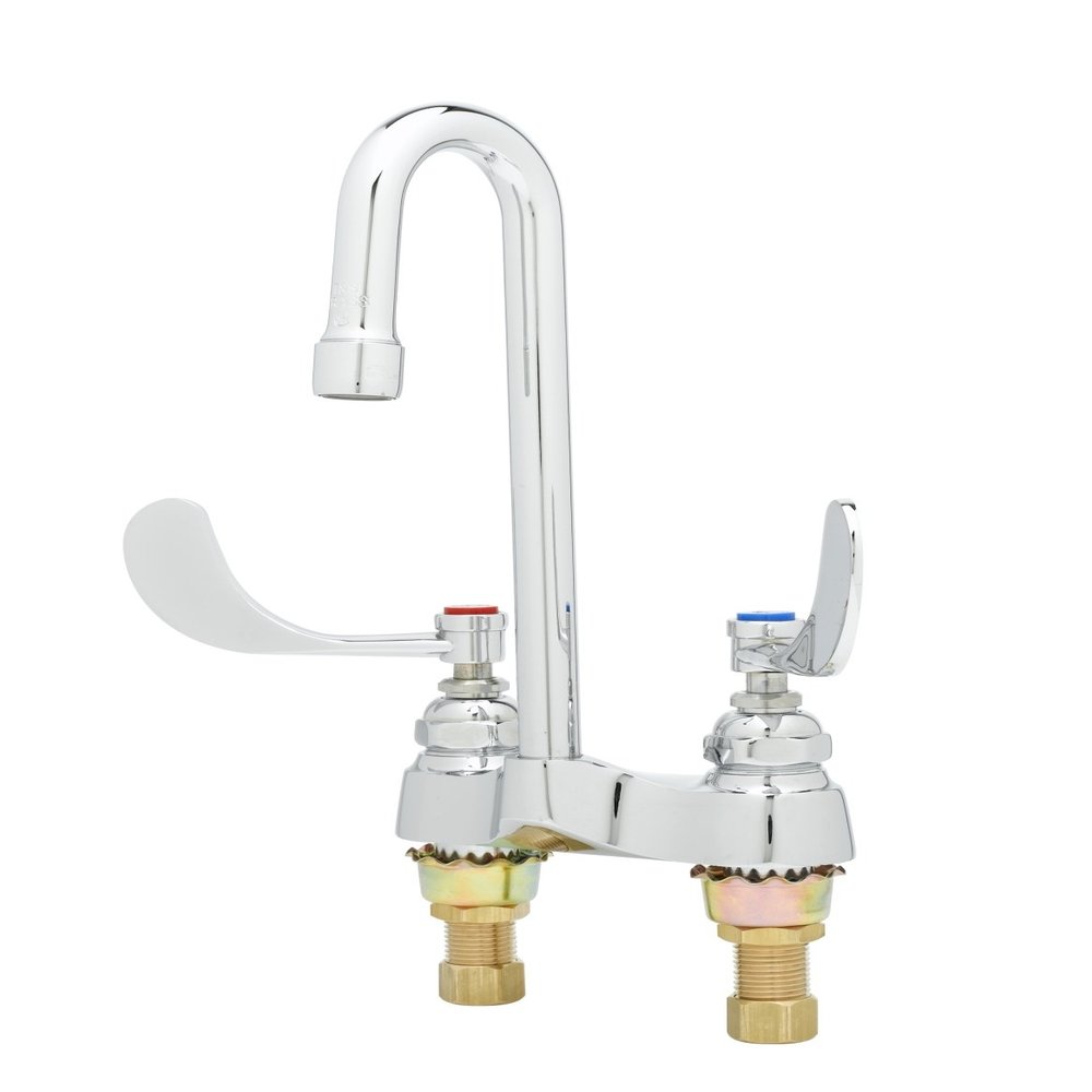 T&S Brass B-0892-VF22 Medical Faucet, Deck Mount, Rigid Gooseneck, VR 2.2 GPM Aerator, 4-Inch Wrist Action Handles