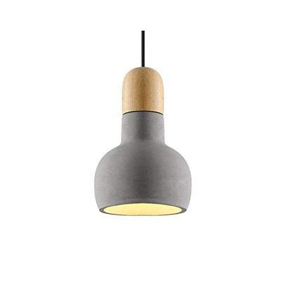 Mini Pendant Light Natural Wood with Gray Concrete Shade Vintage Modern Industrial Farmhouse Lighting Fixture