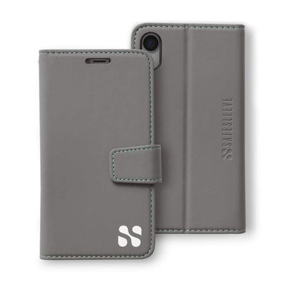 SafeSleeve EMF Protection Case for iPhone Case: iPhone XR Card Holder Data Blocking Wallet, Adjustable Stand Cell Phone Case, Vegan Leather for Women & Men (Grey)