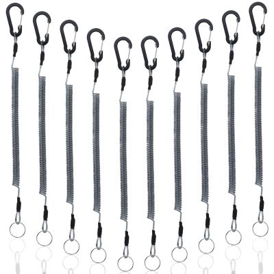 BB Hapeayou Fishing Lanyard (10Pcs) Retractable Safety Coiled Tether with Carabiner and Split Ring for Pliers, Boating, Tools(Black)