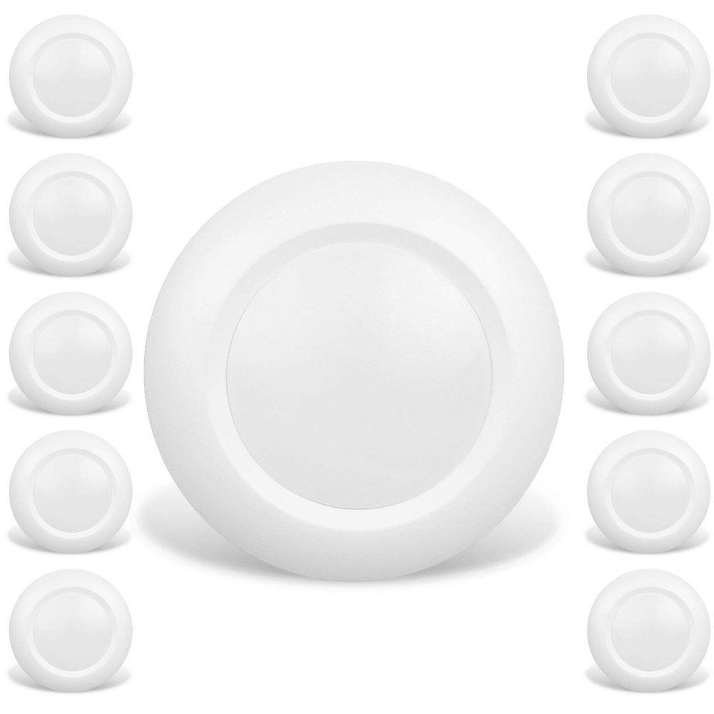 JULLISON 10 Packs 4 Inch LED Low Profile Recessed & Surface Mount Disk Light, Round, 10W, 600 Lumens, 4000K Cool White, CRI80, DOB Design, Dimmable, ETL Listed, White
