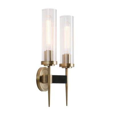 Permo Vintage Bronze Double Sconce Antique 2-Lights Wall Sconces with Dual 2.8" Cylindrical Clear Glass Shade