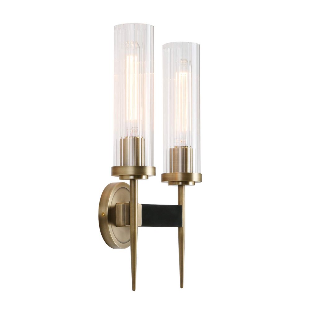 Permo Vintage Bronze Double Sconce Antique 2-Lights Wall Sconces with Dual 2.8" Cylindrical Clear Glass Shade