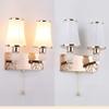 ZJZTD E27 Pull Chain Wall Light Lamp Metal Glass Shade for Bedside Lamp/Living Room/Wall Sconce/Stair Lamp, Gold Color (Size : Double Head) view 3