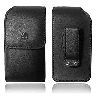 AH Small Vertical Leather Pouch with 360 Rotating Clip, Holster Flip Phone Case Belt Clip Holder Fits LG B470 Kyocera Cadence LTE Alcatel Go FLIP Palm Phone and Most Flip Phones