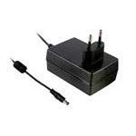 Mean Well GSM36E12-P1J Wall Mount AC Medical Adapters 36W 12V 3A, DC P1J ID 2.1 x OD 5.5 C+ Female Barrel Plug, AC 2 pin Euro Plug, Input: 80~264VAC.
