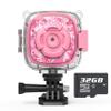 AKAMATE Kids Action Camera Waterproof Video Digital Children Cam 1080P HD Sports Camera Camcorder for Boys Girls, Build-in 4Games, 32GB SD Card (Pink) view 1