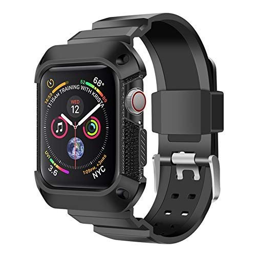 NatoGears Rugged Protective Case & Strap Band Compatible with Apple Watch Series 4-2018 44mm with Metal Buckle Clasp - Sport Edition (Black/Black)